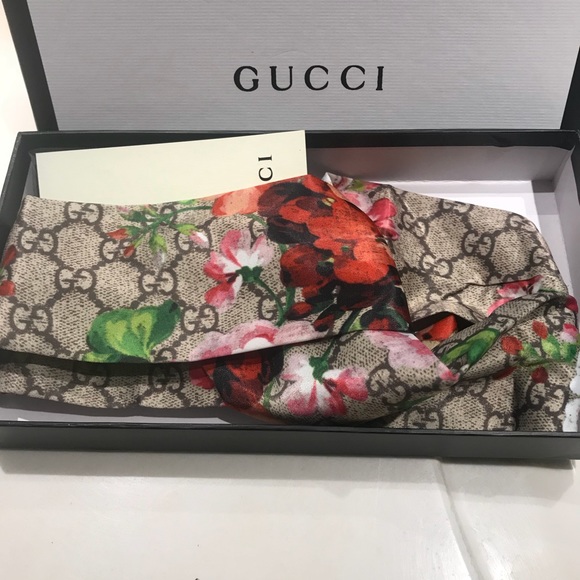 gucci blooms print silk headband